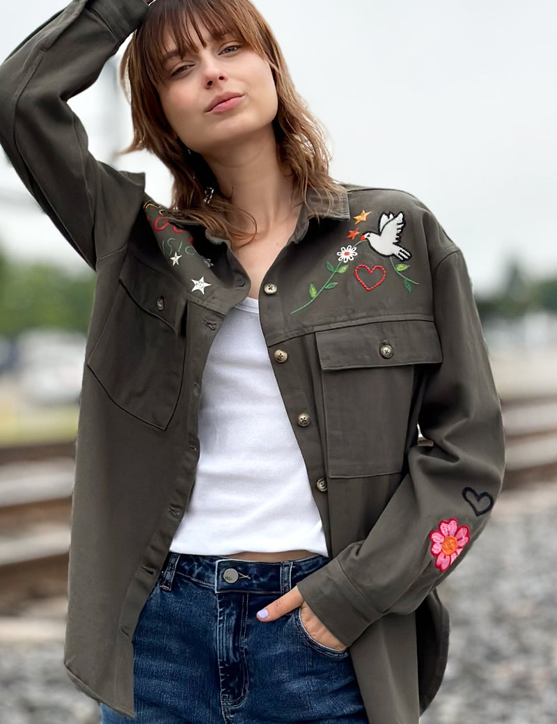 Women's Designer Embroidered Shirt Jacket