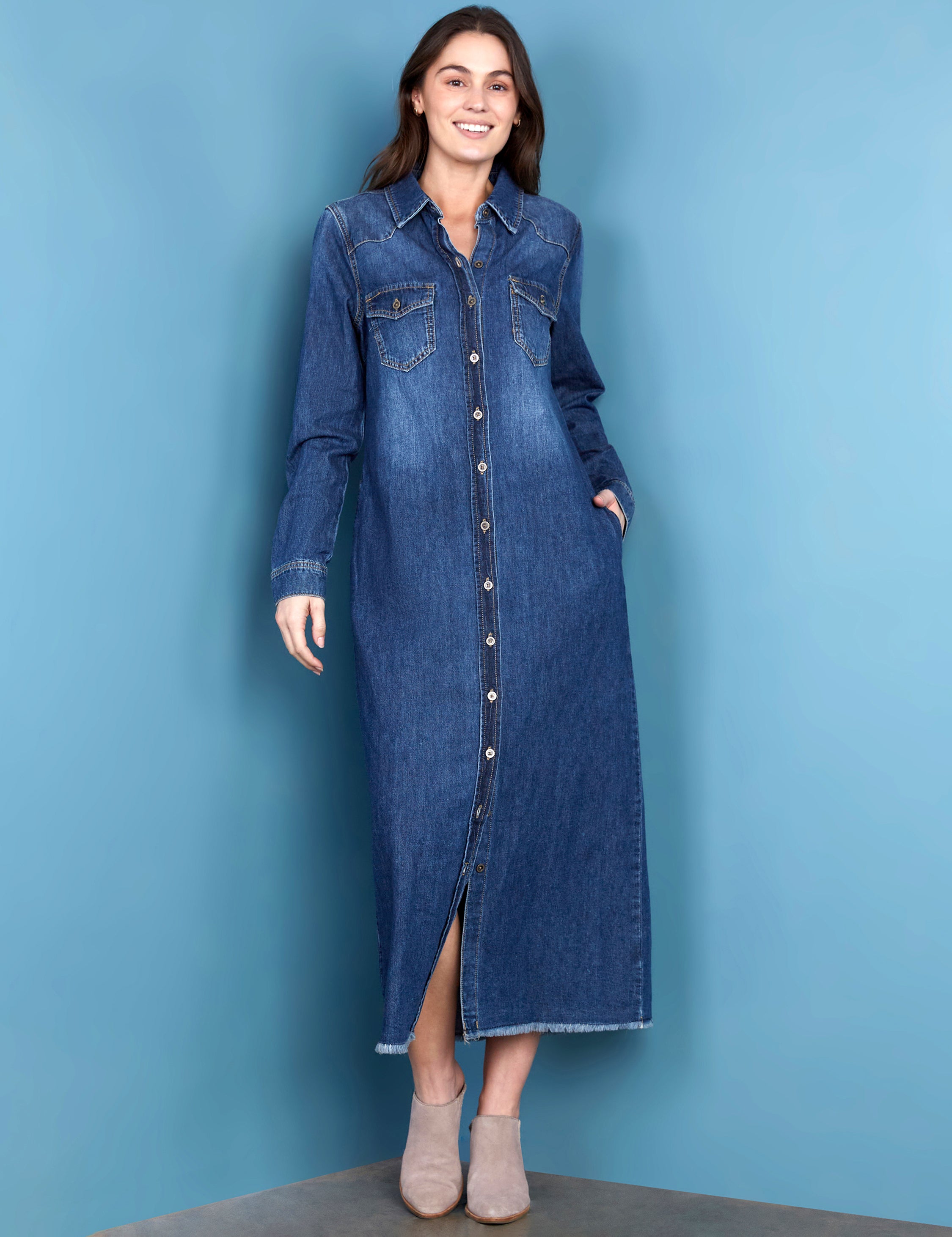 Denim Maxi Shirtdress – washlabshop