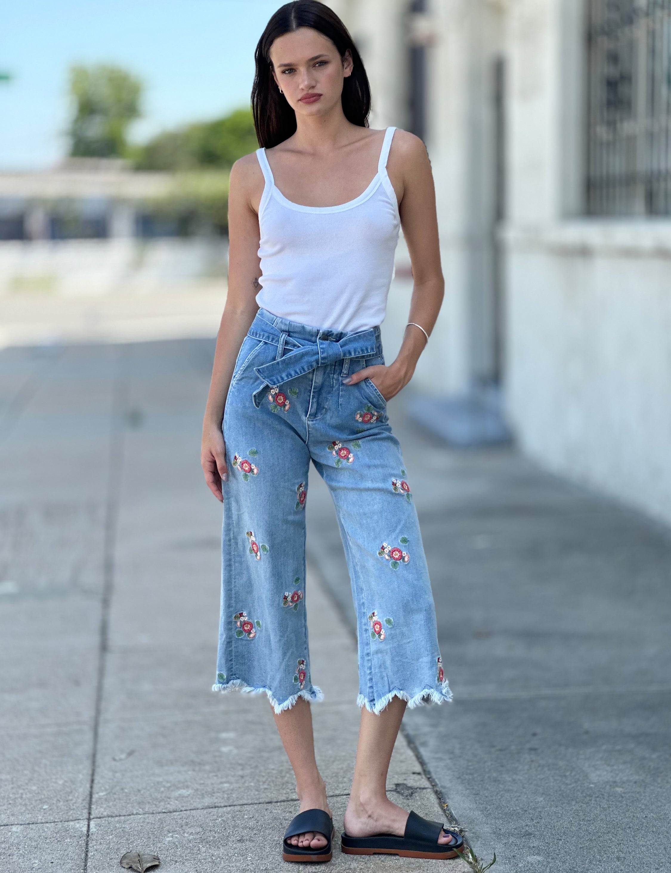 High-Rise Flower Power Embroidered Jeans – washlabshop