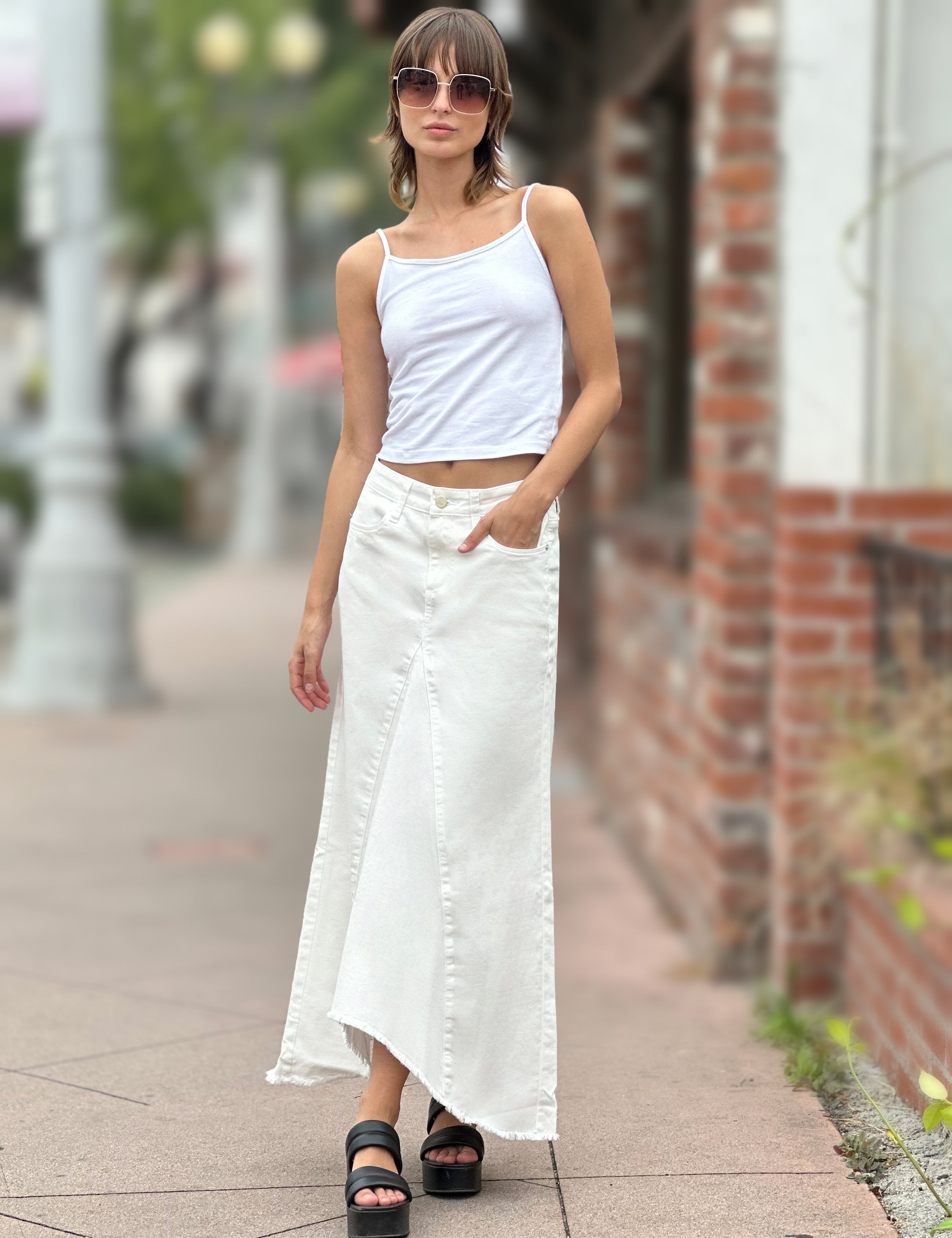 [Margesherwood ] / ☆  WASHED MAXI DENIM SKIRT / camel Selma Pieced Denim Maxi Skirt – washlabshop