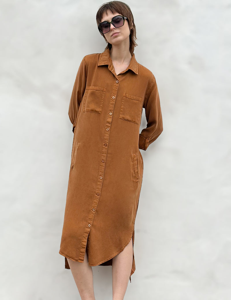 Women's Designer Shirtdress in Golden Rust