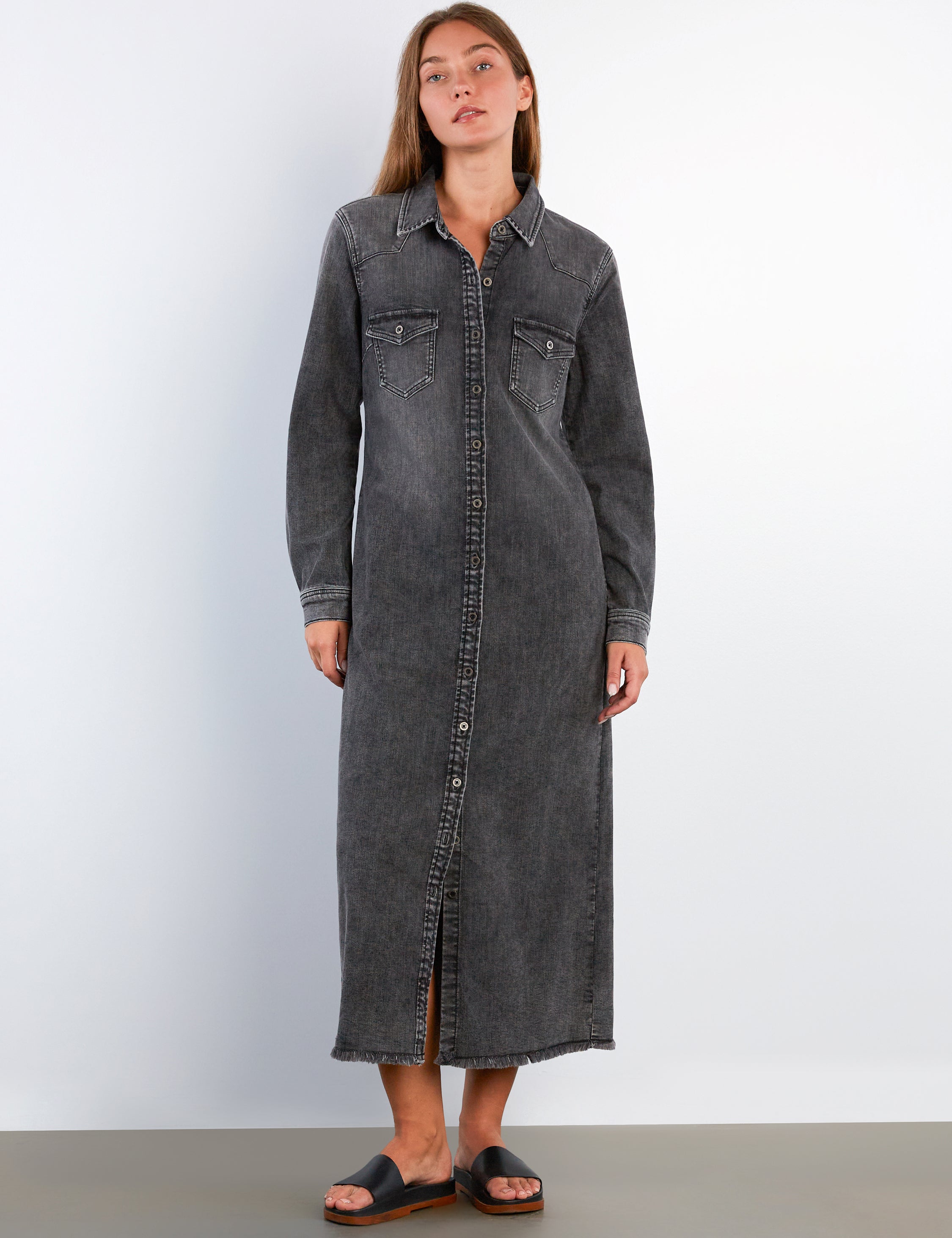 Women's Denim Maxi Shirt Dress Wash Lab Dark Cement / M Women's Denim Maxi Shirt Dress Wash Lab Dark Cement / M