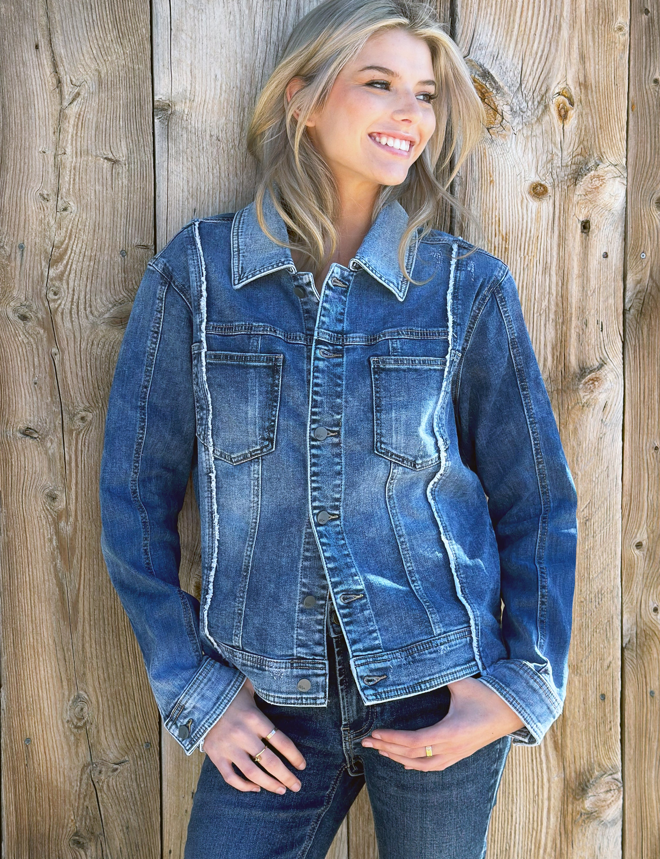 Trendy Solid Color Side Slit Denim Jacket main image 0