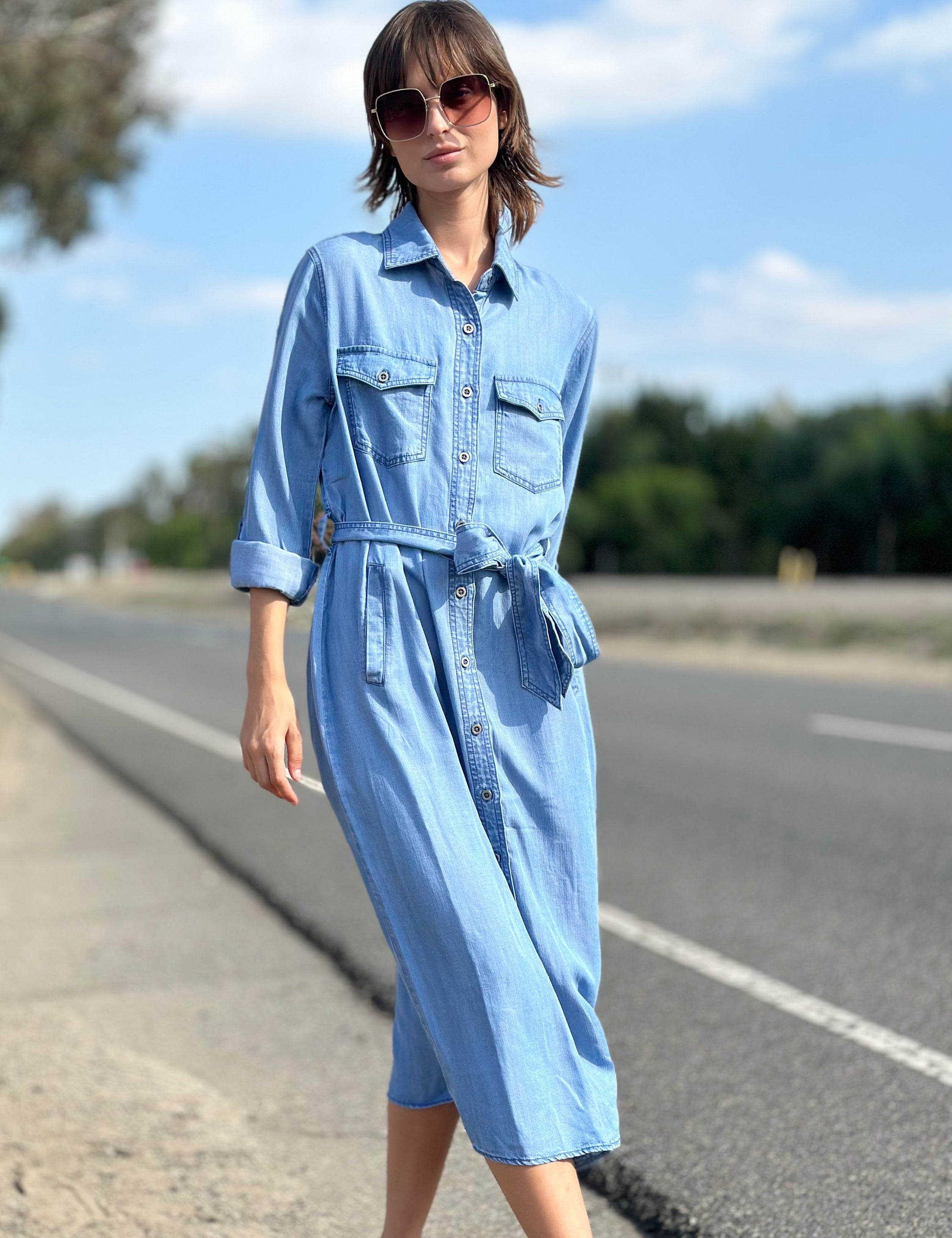 Denim shirt hot sale dress styling