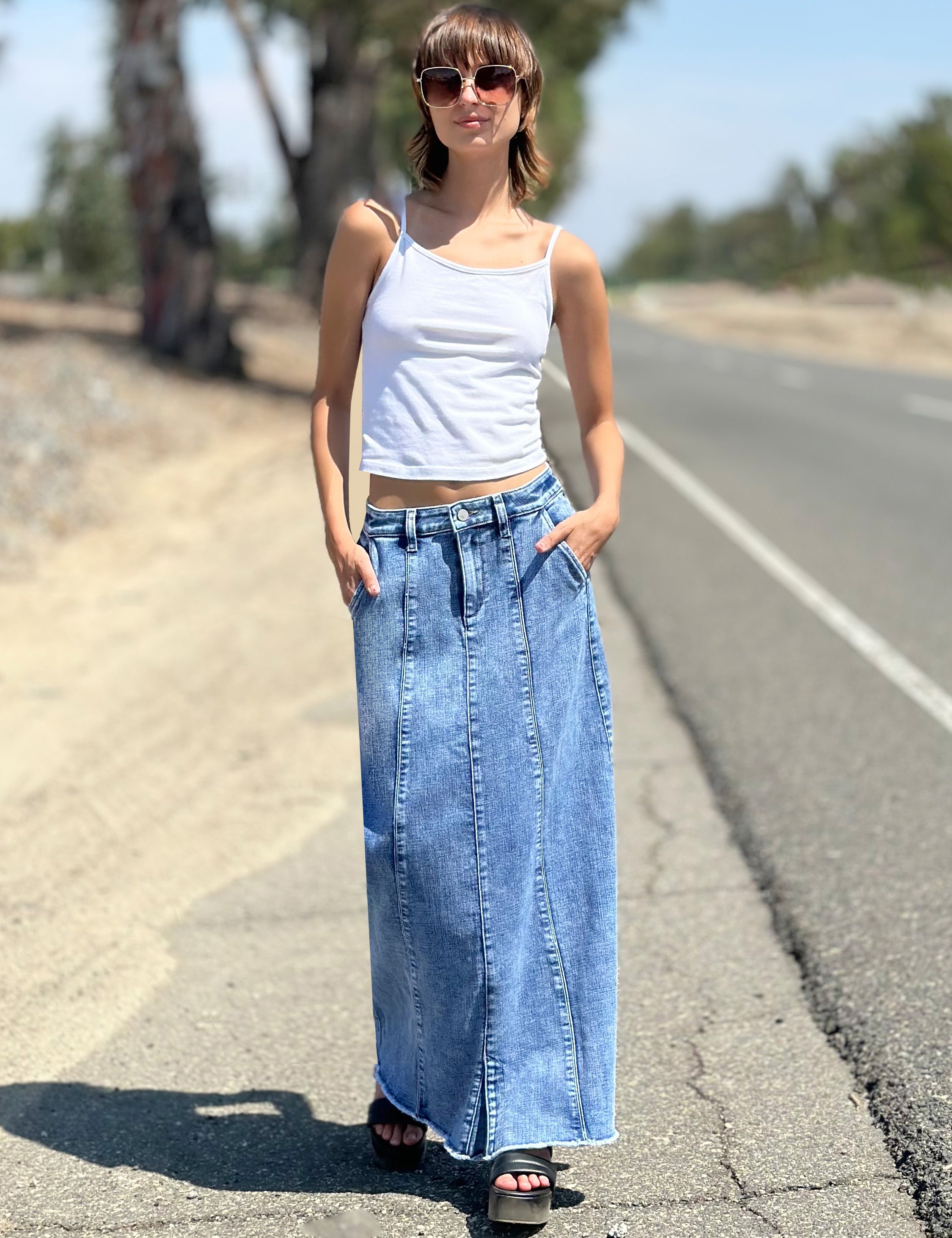 Willa Double Waistband Denim Maxi Skirt - Sustainable Denim