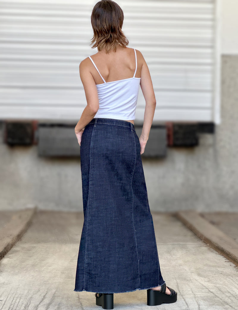 Willa Denim Maxi Skirt in Night Blue Back View