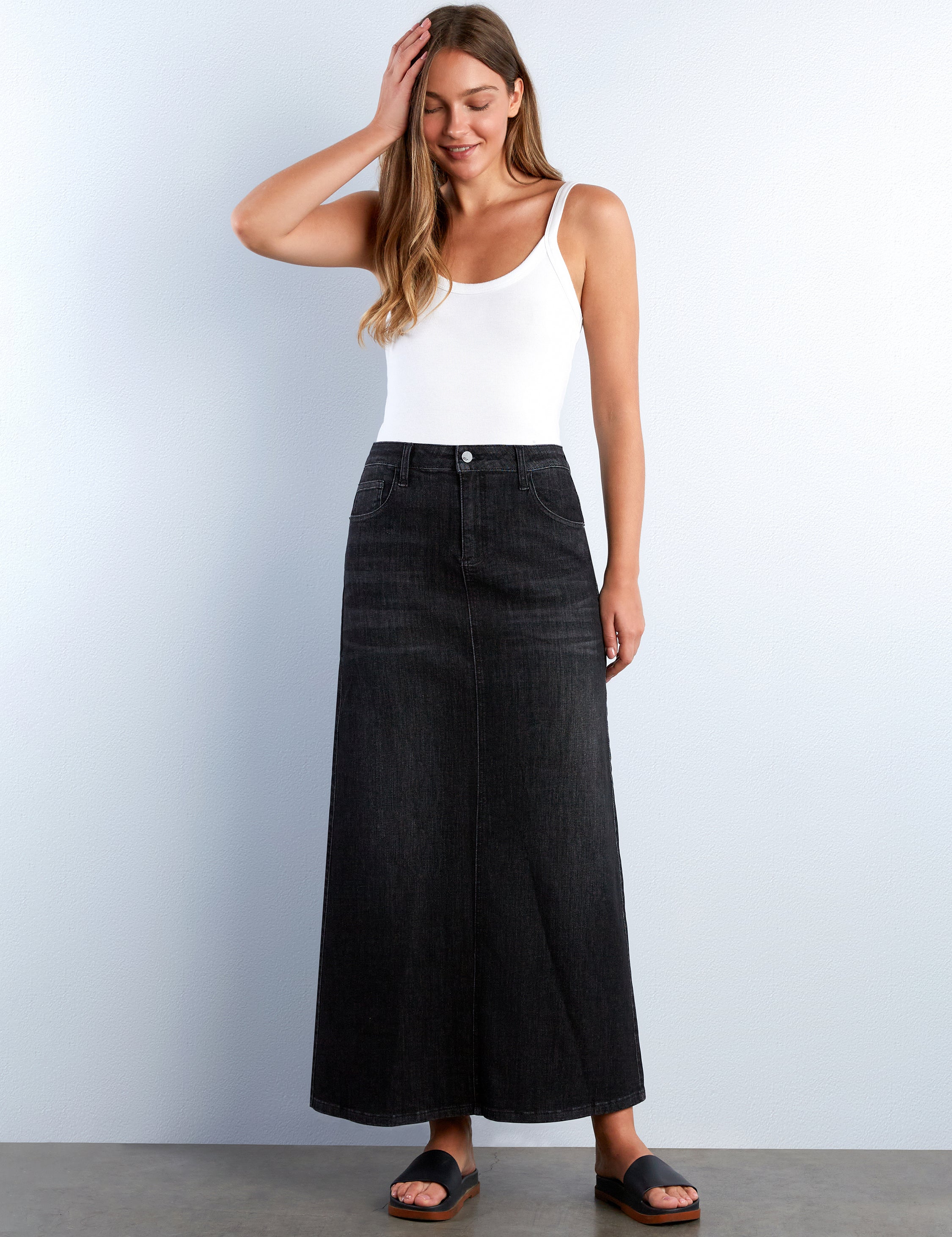 【NONCODE】Leson Washing Denim Long Skirt Leson Washing Denim Long Skirt - NONCODE | 60% - Asian