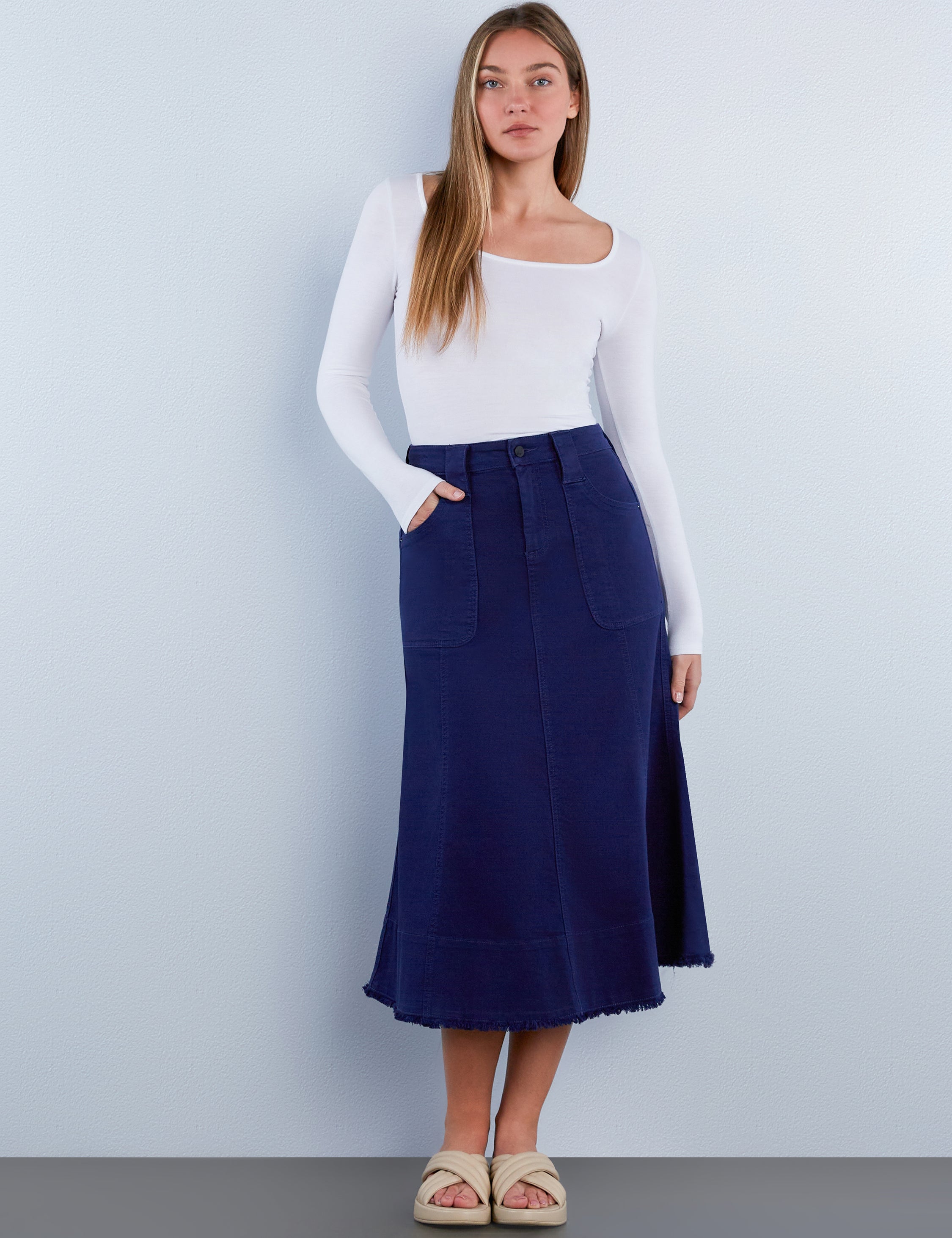 Women's Patch Pocket Maxi Denim Skirt – Wash Lab – washlabshop