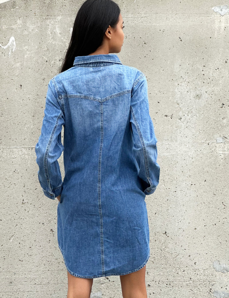 wash lab denim shirt dress Wash Lab Denim Tie Waist Long Sleeve Denim Maxi Shirtdress