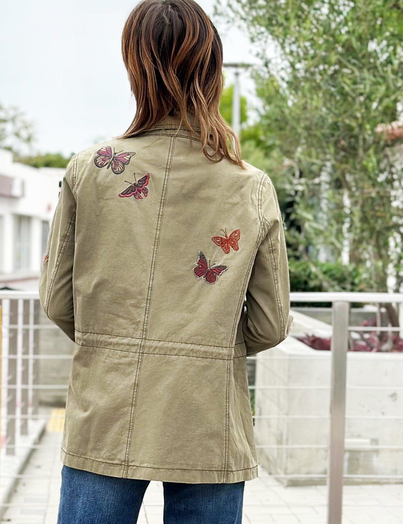 Women's Fashion Brand Army Anorak Jacket with Butterfly Embroidery