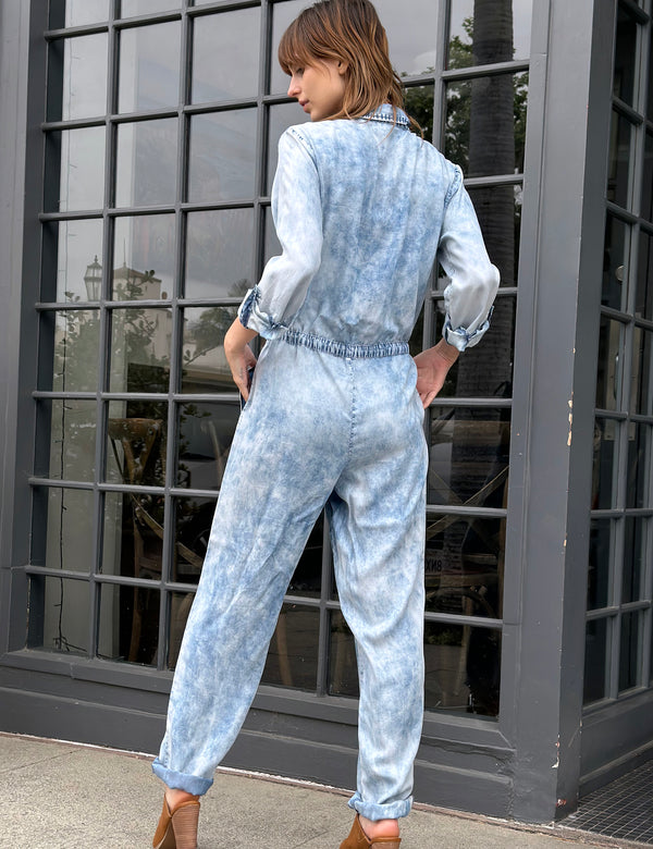 Wake Me Up Jumpsuit in Acid Blue Back View