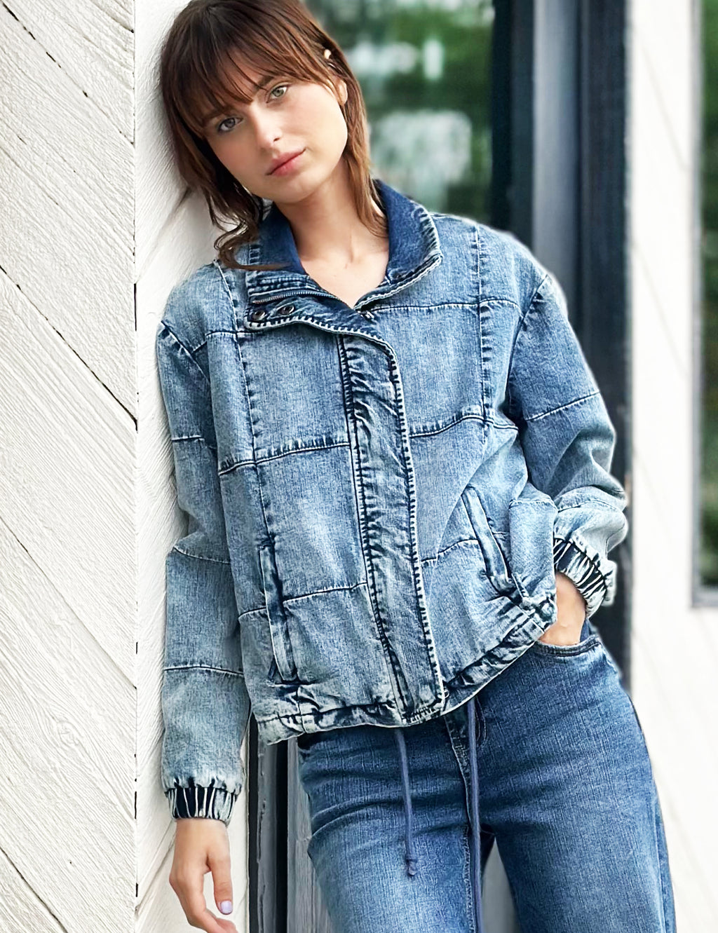 ジャケット・アウター BELPER / puffleed collar denim jacket TOPMAN Topman borg collar denim jacket in mid wash blue
