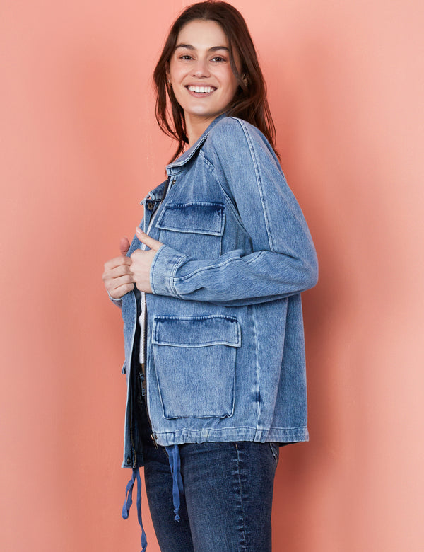 Women's Designer Denim Jacket with Cargo Pockets