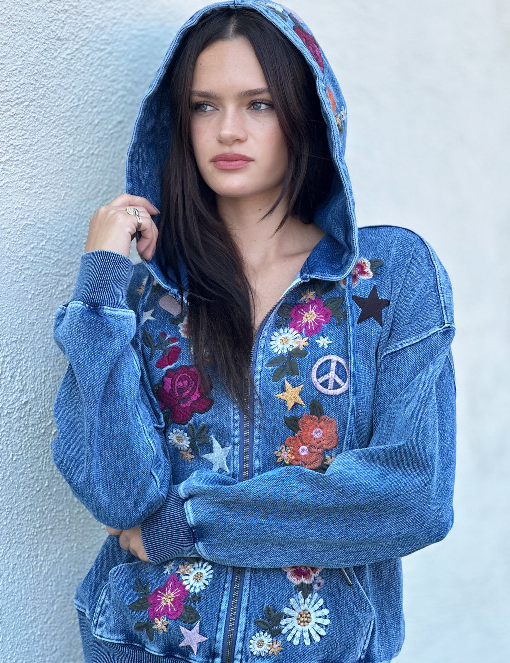 Women's Camp Happy Hoodie with Floral Embroidery – Wash Lab