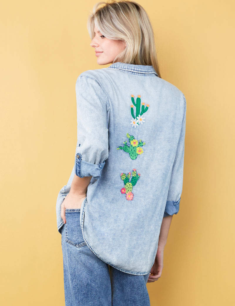 Women's Designer Embroidered Denim Shirt