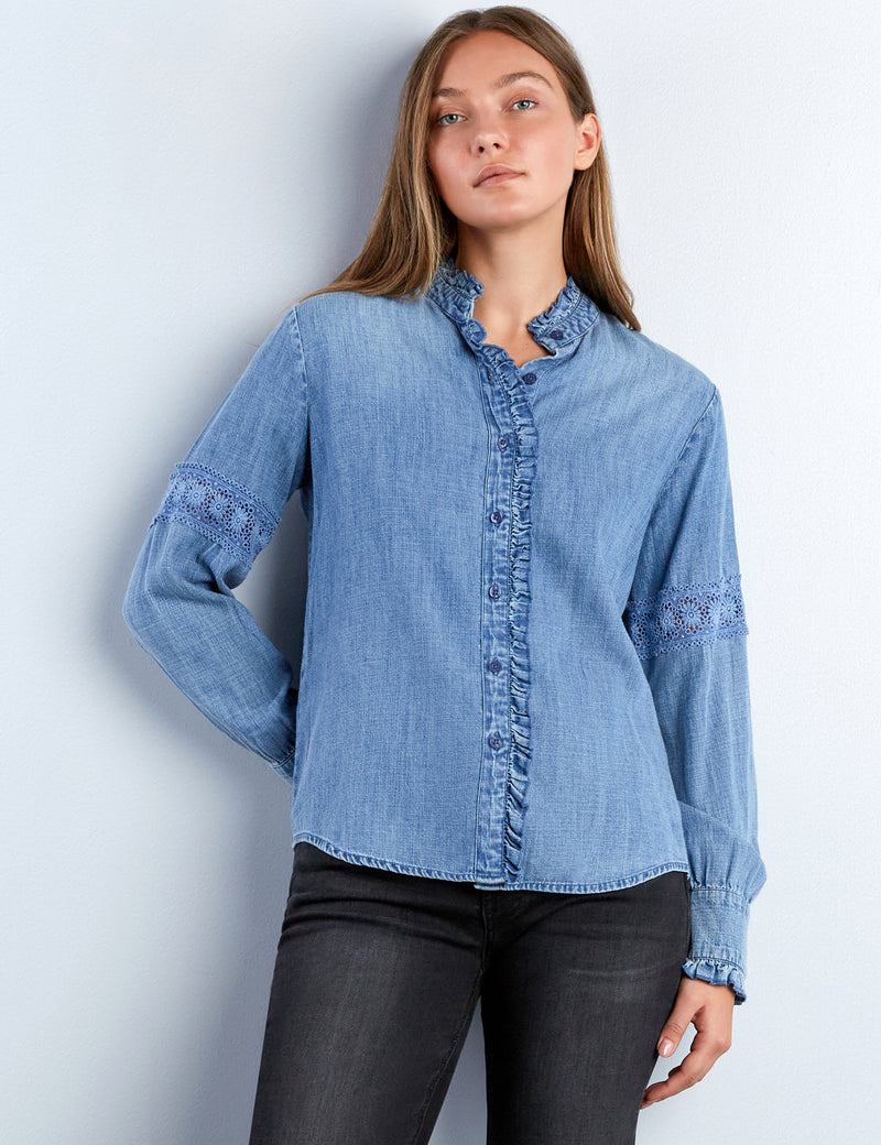 Women's Melody Button-Front Ruffle Shirt Wash Lab washlabshop Women's Melody Button-Front Ruffle Shirt Wash Lab washlabshop