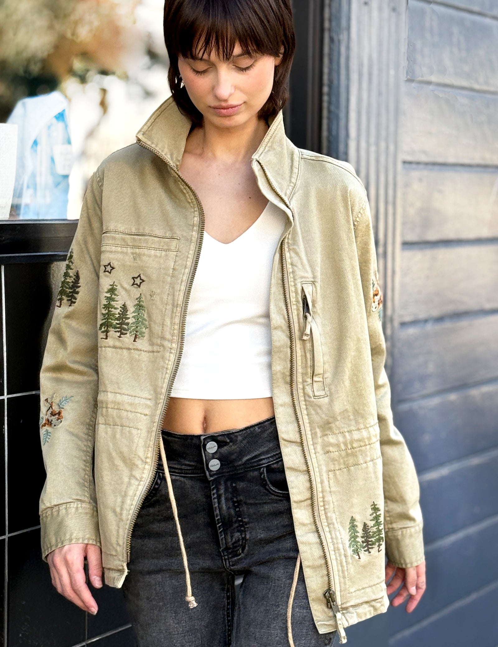 Women's Happy Trees Embroidered Oversized Jacket – Wash Lab