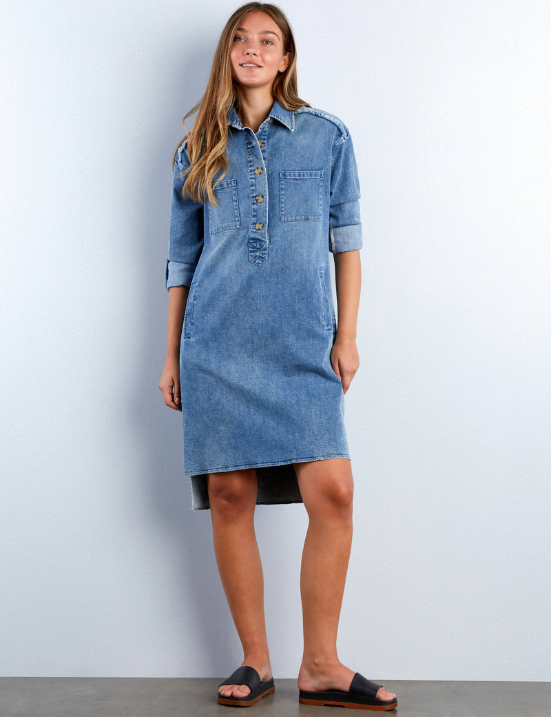 Women's Superb Denim Midi Dress – Wash Lab – washlabshop Women's Superb Denim Midi Dress – Wash Lab – washlabshop