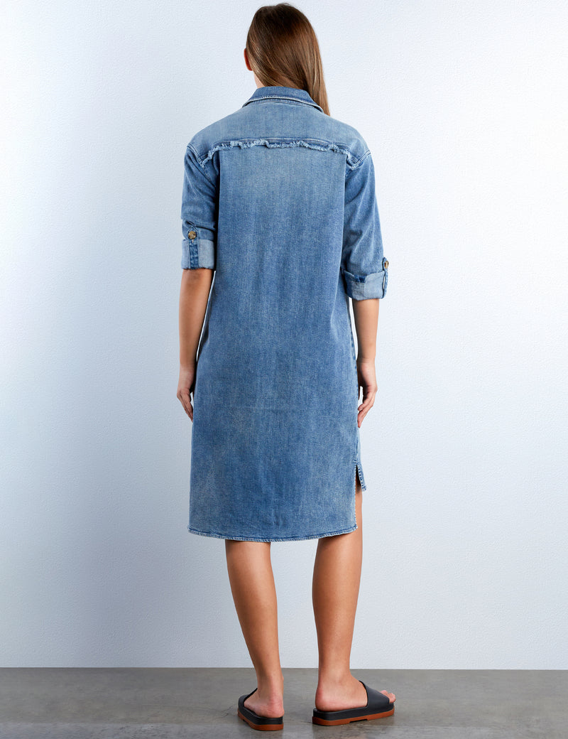 Women's Superb Denim Midi Dress – Wash Lab – washlabshop Women's Superb Denim Midi Dress – Wash Lab – washlabshop