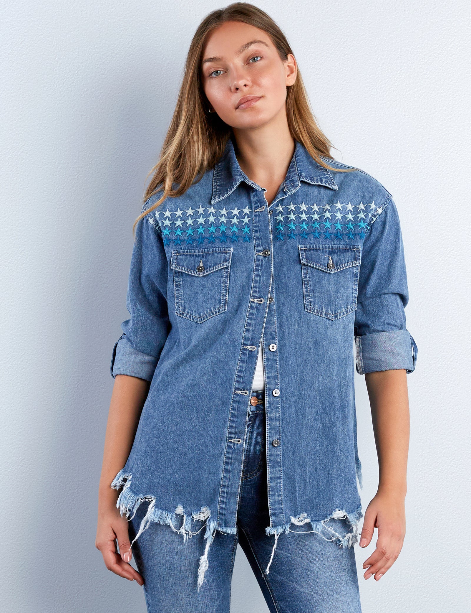 Women's Superstar Embroidered Denim Shirt – Wash Lab – washlabshop