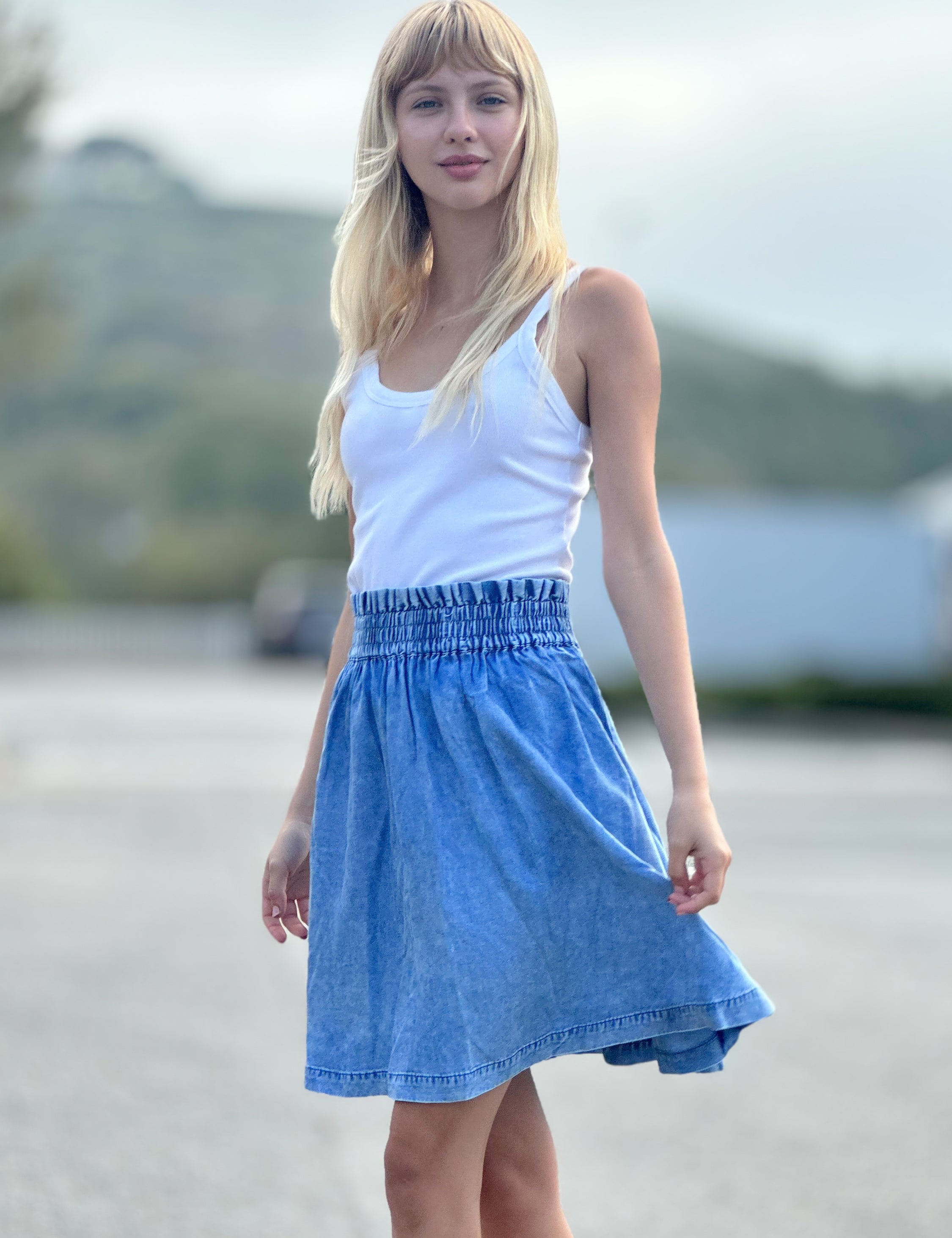 【EGONLAB】WRAPPED DENIM SKIRT BLUE STONEWASHED DENIM WRAPPED DENIM SKIRT – EGONLAB
