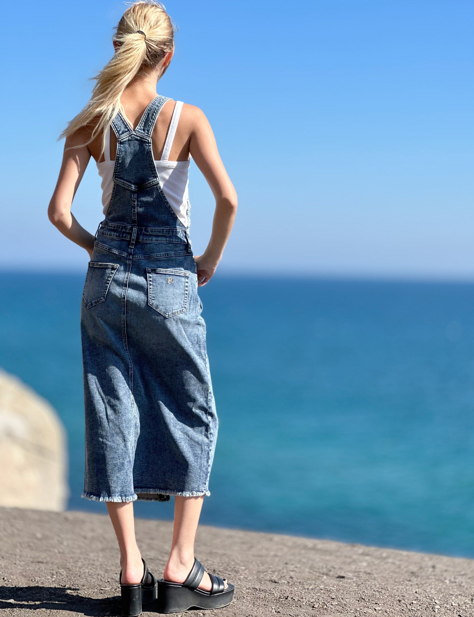 how to style denim jumper dress Girl's Aria Denim Overall Jumper Dress