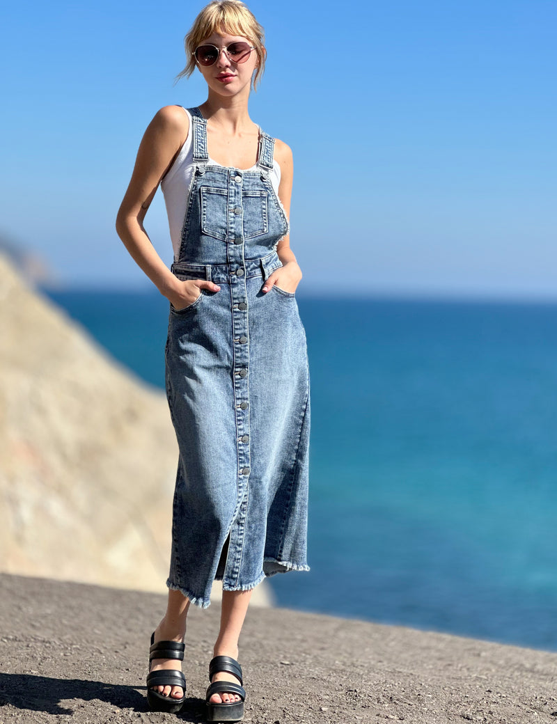Women's Button Front Denim Jumper Dress Wash Lab washlabshop Women's Button Front Denim Jumper Dress Wash Lab washlabshop