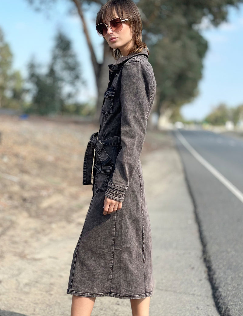 Women's Cargo Denim Dress Wash Lab washlabshop Women's Cargo Denim Dress Wash Lab washlabshop