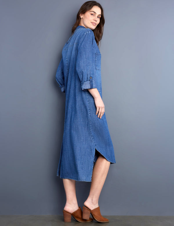 Women's Fashion Brand Best Seller Medium Wash Lyocell Shirtdress