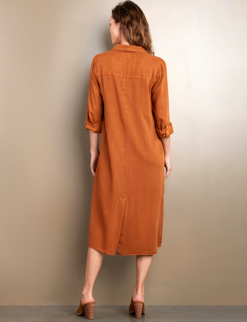 Women's Fashion Brand Rust Colored Midi Shirtdress