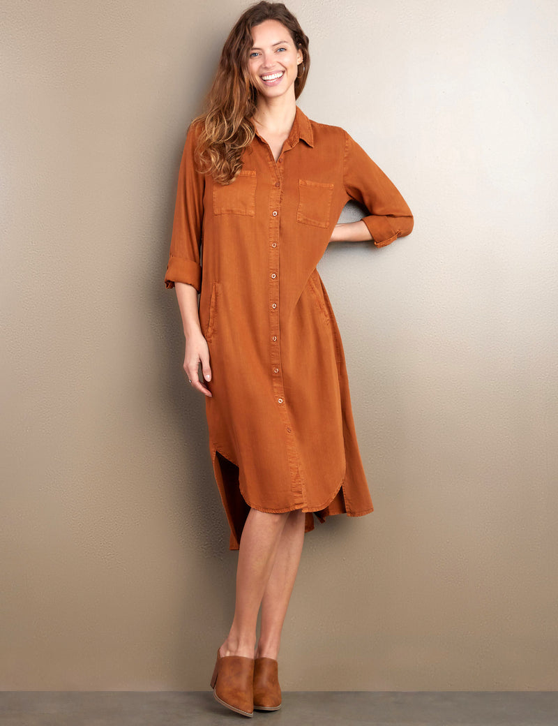 Women's Fashion Brand Rust Colored Midi Shirtdress