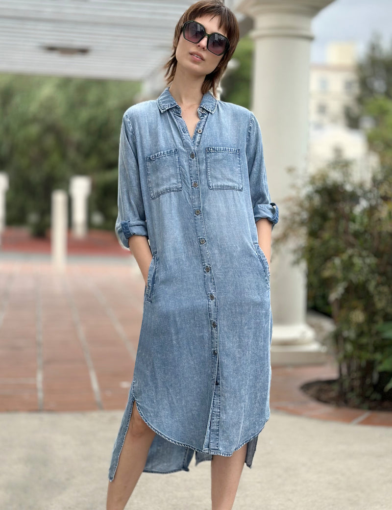 Women's Fashion Brand Tencel Hi-Lo Shirtdress