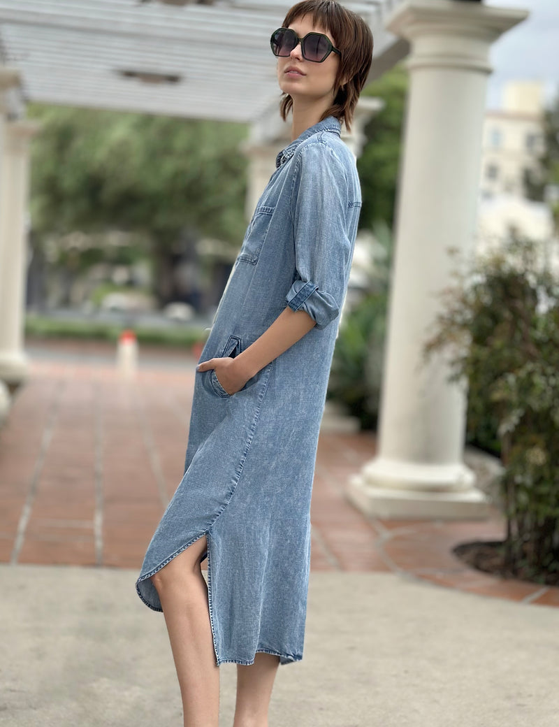 Women's Fashion Brand Tencel Hi-Lo Shirtdress