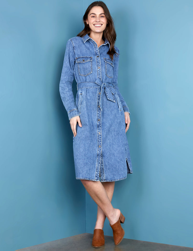 Women's Chloe Denim Shirtdress Wash Lab washlabshop Women's Chloe Denim Shirtdress Wash Lab washlabshop