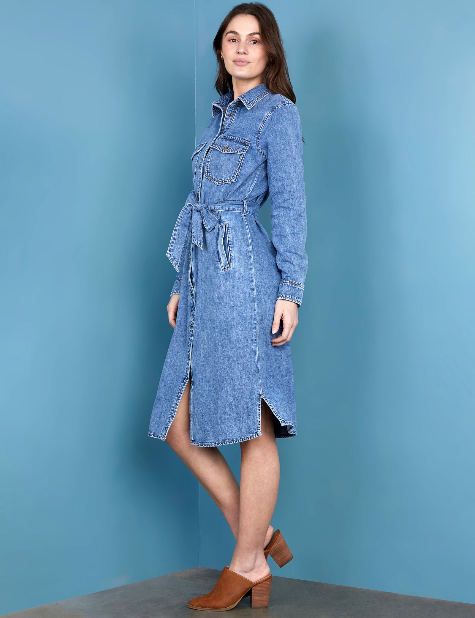 Women's Chloe Denim Shirtdress Wash Lab washlabshop Women's Chloe Denim Shirtdress Wash Lab washlabshop