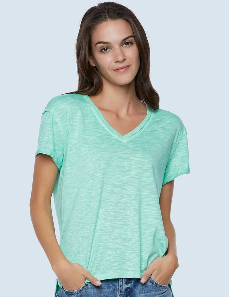 High-End Women's Fashion Brand Slub V-Neck Tee