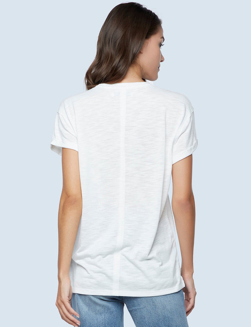 High-End Women's Fashion Brand Classic White Slub V-Neck Tee