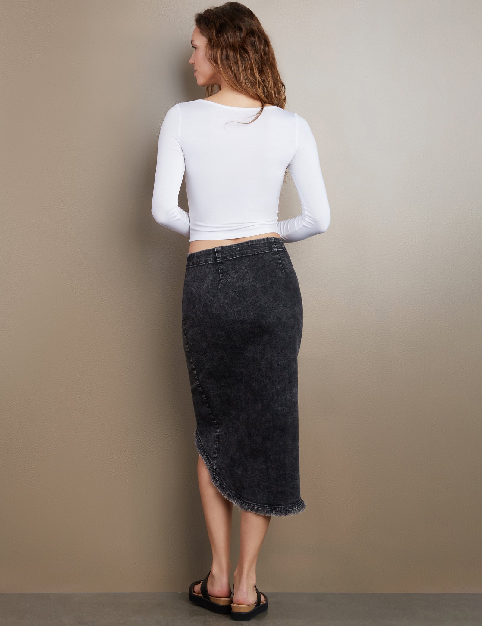 Women's Denim Button Wrap Skirt with Front Closure – Wash Lab