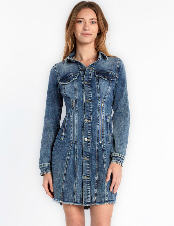 High-End Women's Fashion Brand Denim Corset Style Zipper Detail Denim Dress