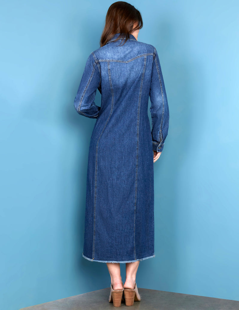 Women's Denim Maxi Shirtdress Wash Lab washlabshop Women's Denim Maxi Shirtdress Wash Lab washlabshop