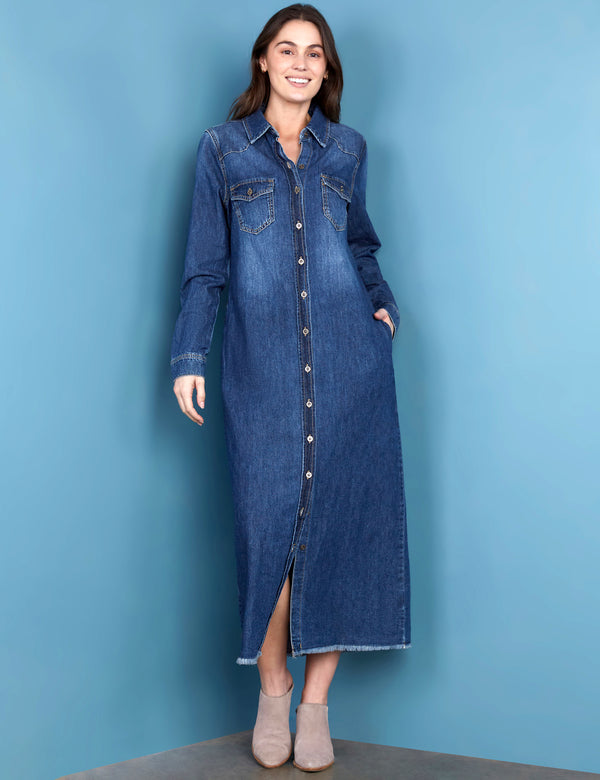 Women's Fashion Brand Timeless Denim Maxi Shirtdress