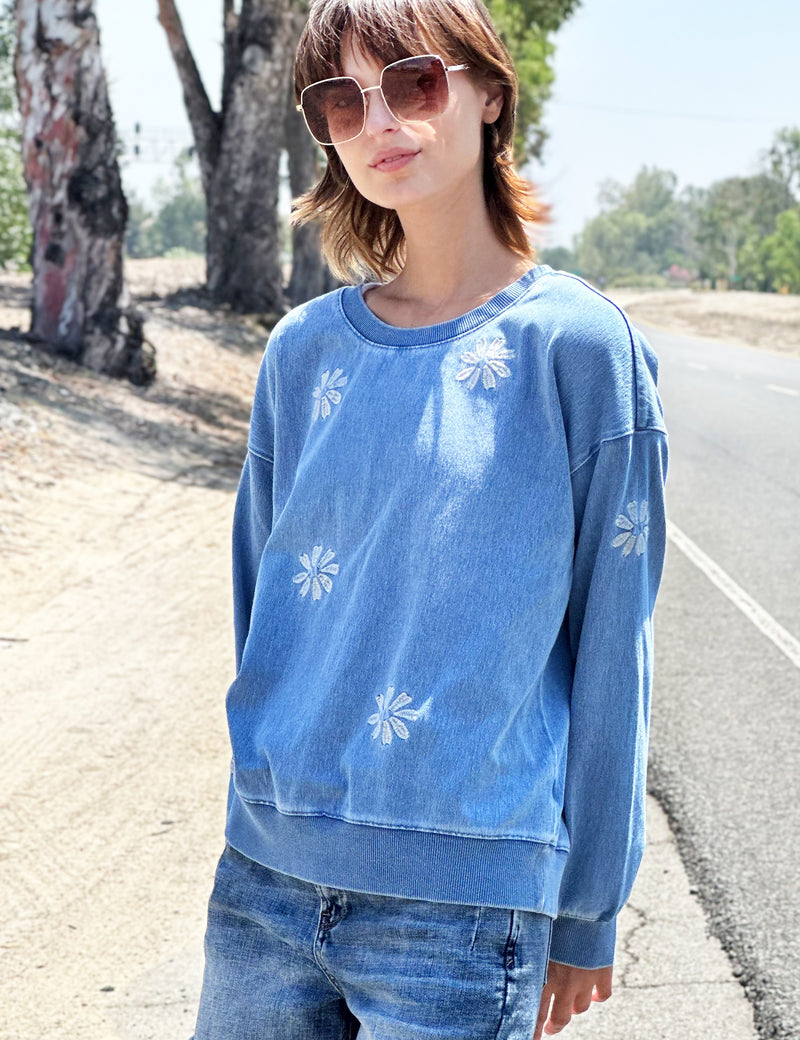 Women's Daisy Embroidered Sweatshirt Front View