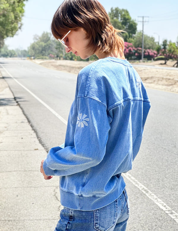 Women's Daisy Embroidered Sweatshirt Side Back View