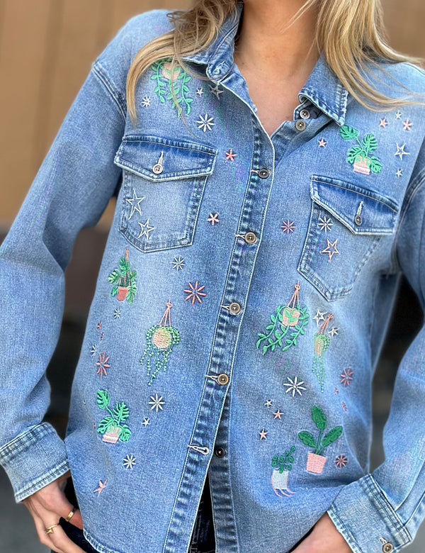 Women's Designer Embroidery Denim Shirt