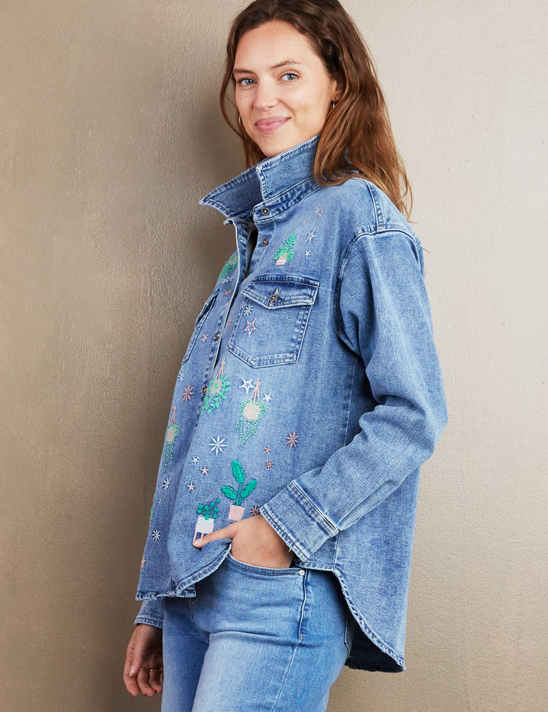 Women's Designer Embroidery Denim Shirt