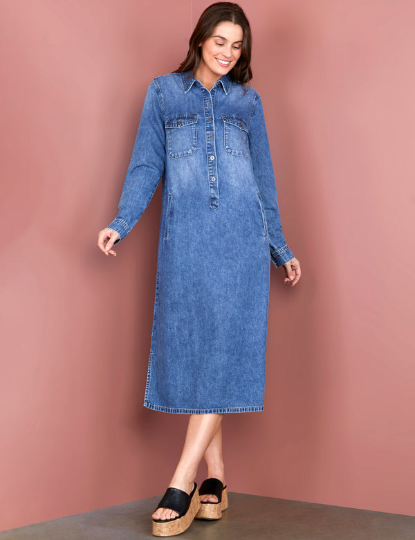 Women's Fashion Brand Denim Midi Shirtdress