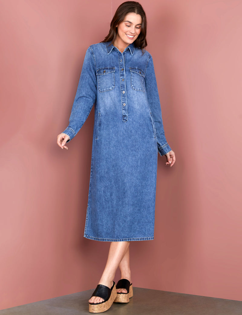 Women's Fashion Brand Denim Midi Shirtdress