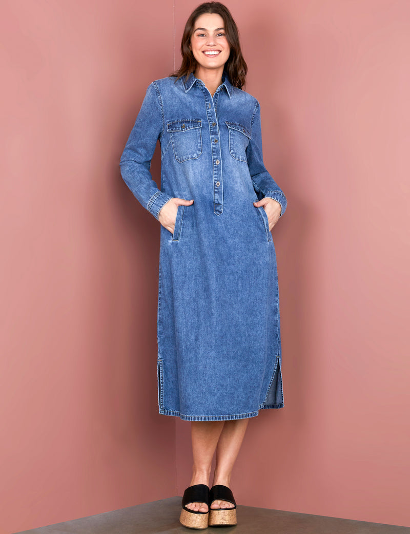 Women's Fashion Brand Denim Midi Shirtdress