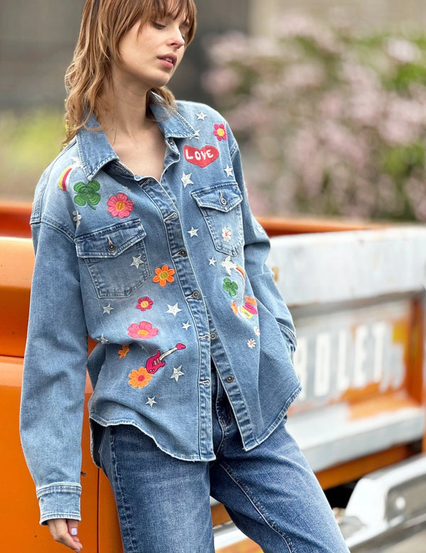 Women's Designer Embroidered Denim Shirt