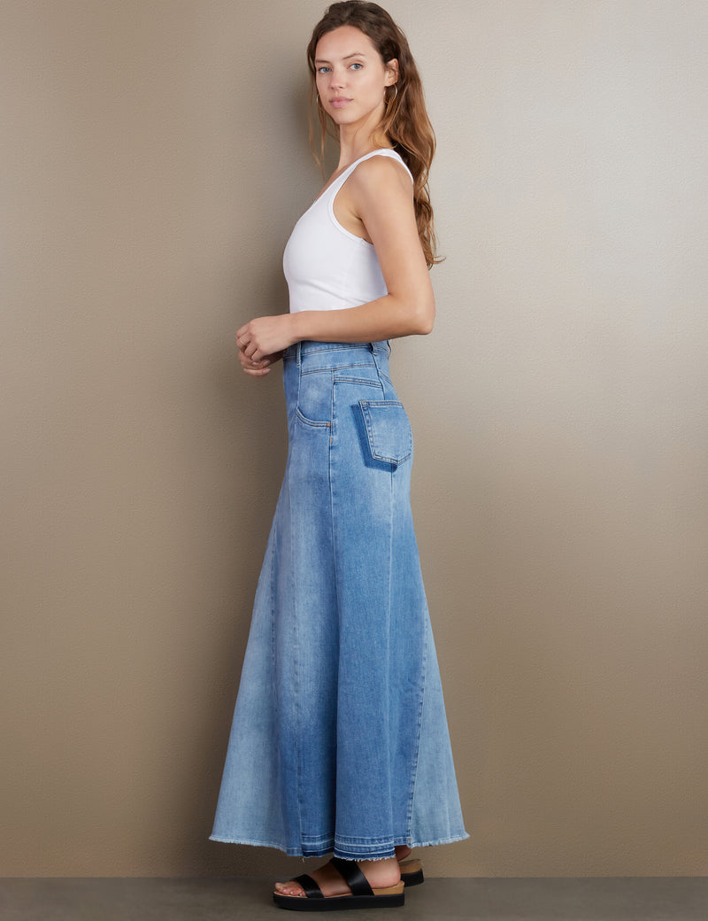 Flare Bliss Maxi Denim Skirt Spark Blue Side View